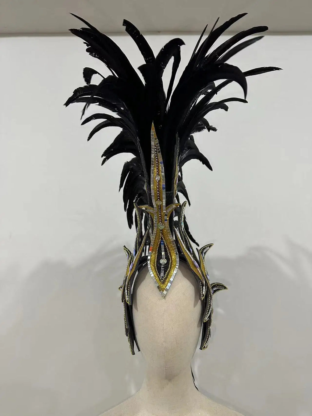 The Stardust Dark Empress – Premium Black Feathered Carnival & Gogo Headdress by Stardust Starlets