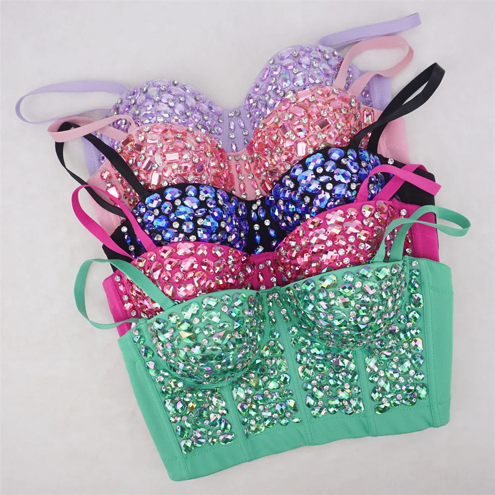 The Stardust Prism Siren – Glitter Crystal Bustier Corset Crop Top by Stardust Starlets