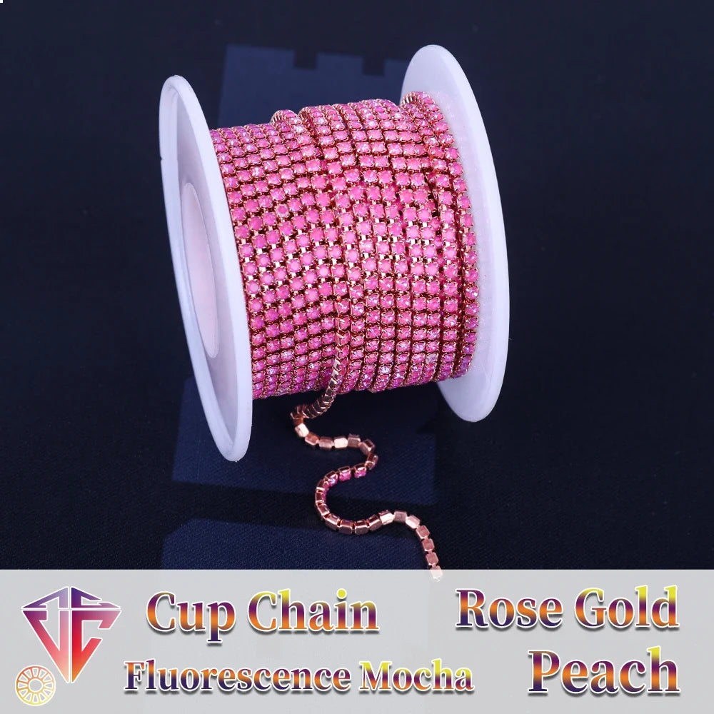 The Stardust Fluorescent Stream – Premium AAAA Glass Fluorescent & Mocha Rhinestone Cup Chain Trim by Stardust Starlets