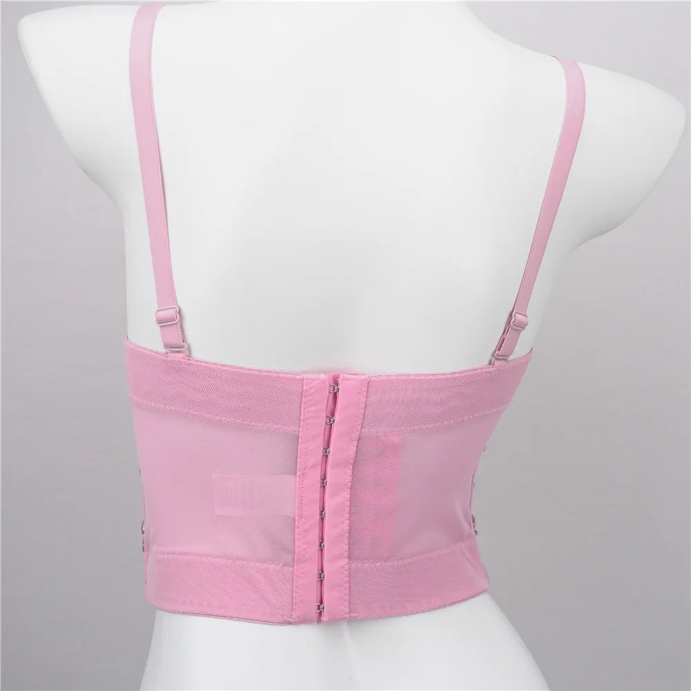 The Stardust Prism Siren – Sparkly Pink Rhinestone & Beaded Bustier Corset Crop Top by Stardust Starlets