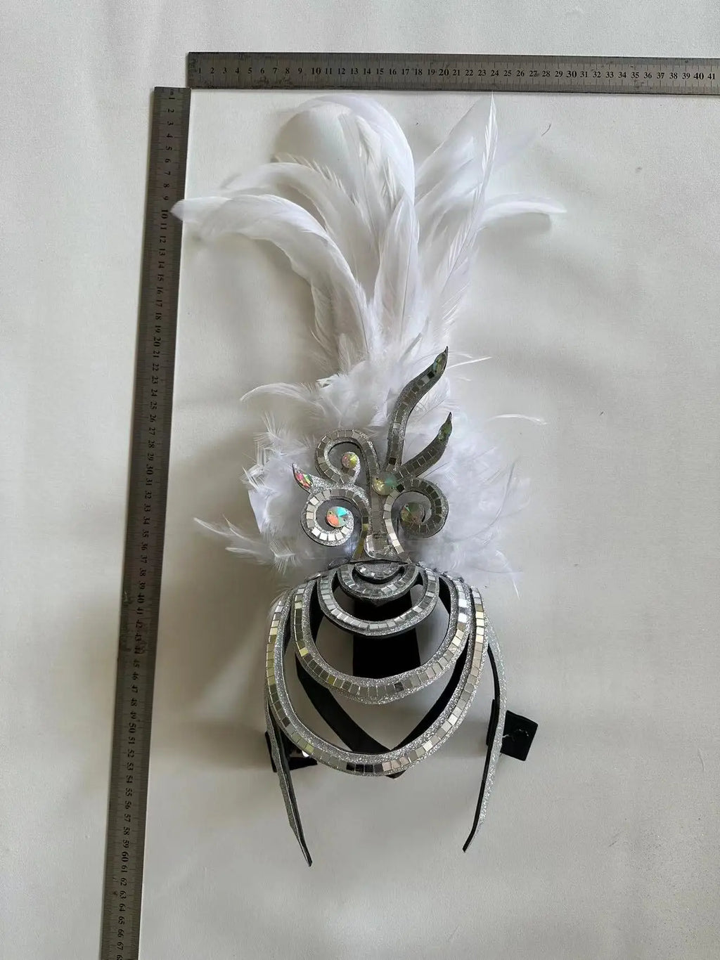 The Stardust Dionysia – Pure White Feather Carnival & Masque Ball Headdress by Stardust Starlets