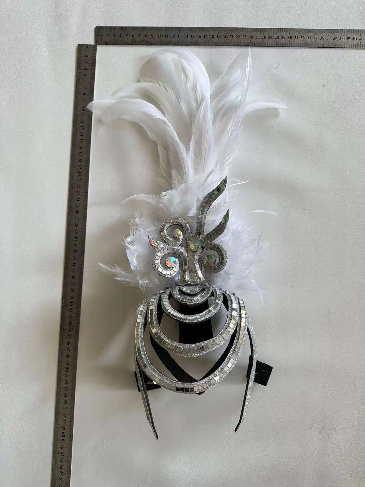 The Stardust Dionysia – Pure White Feather Carnival & Masque Ball Headdress by Stardust Starlets