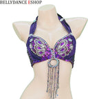 The Stardust Siren Shimmer – Sequin & Tassel Halter Belly Dance Bra Top by Stardust Starlets