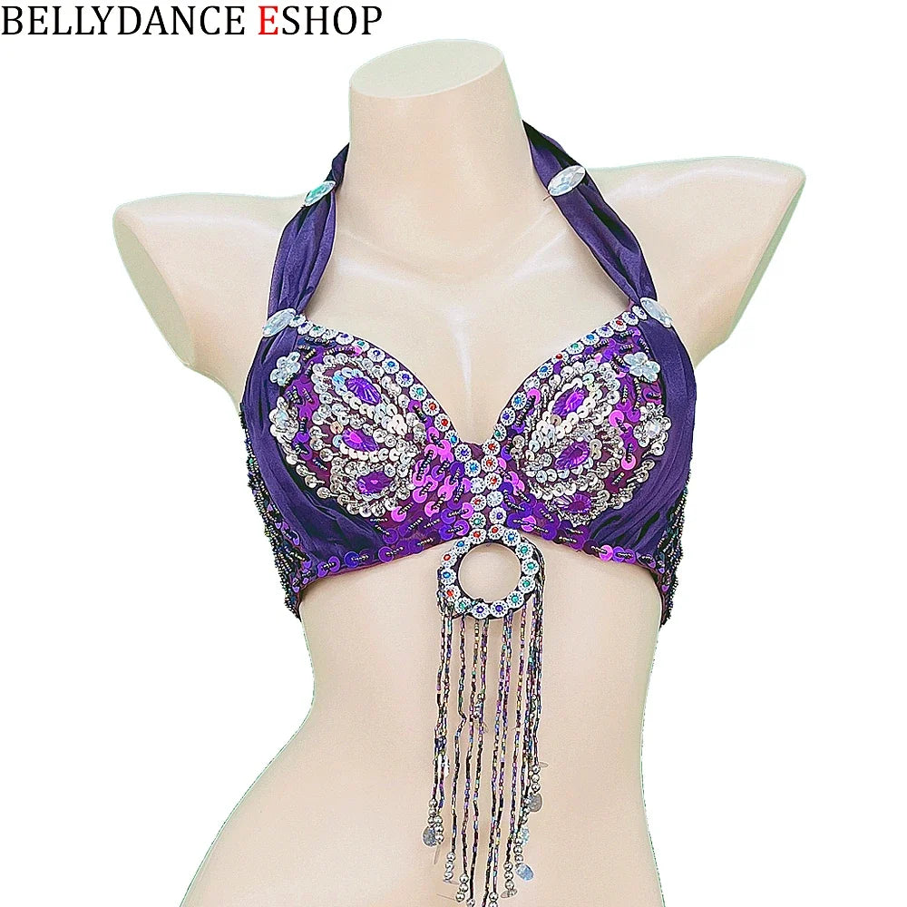 The Stardust Siren Shimmer – Sequin & Tassel Halter Belly Dance Bra Top by Stardust Starlets