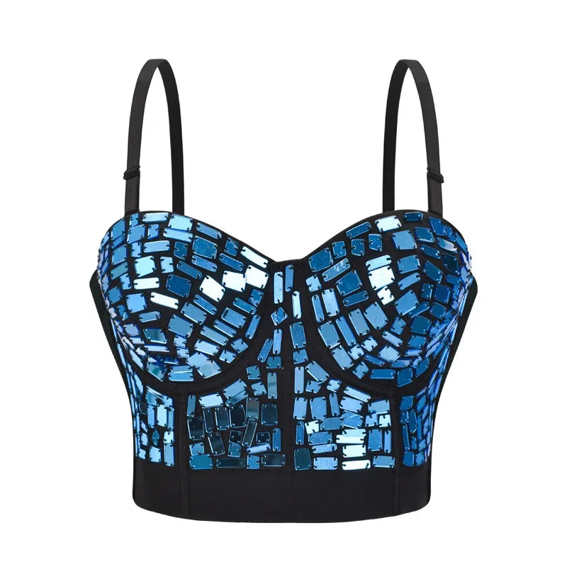 The Stardust Prism Siren – Mirror Embellished Push-Up Bustier Corset Top by Stardust Starlets