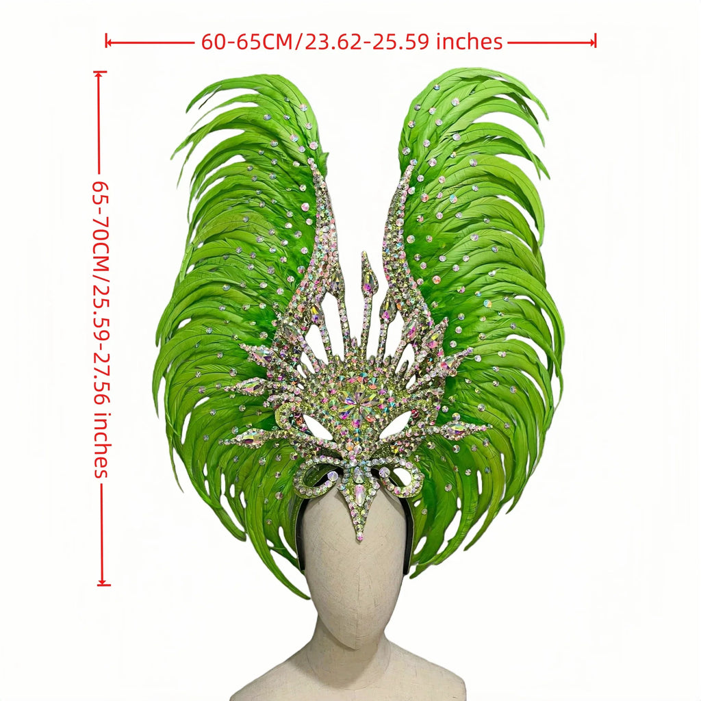 The Stardust Vertigo – Emerald Green Feathered Carnival & Samba Headdress by Stardust Starlets