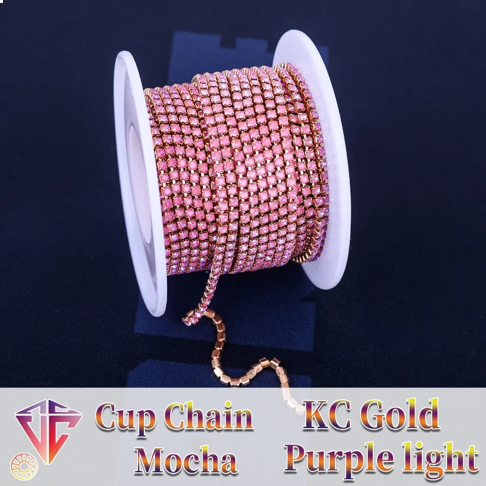 The Stardust Fluorescent Stream – Premium AAAA Glass Fluorescent & Mocha Rhinestone Cup Chain Trim by Stardust Starlets