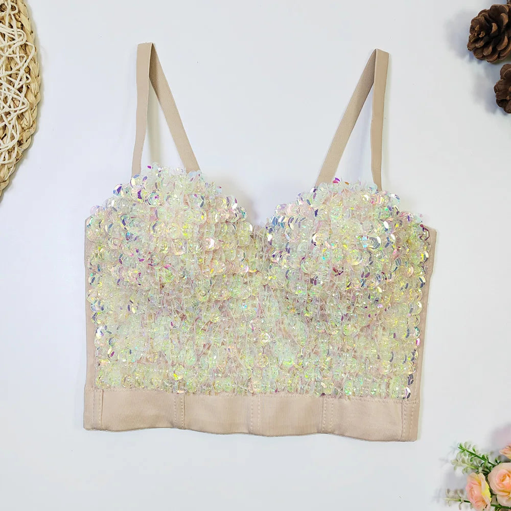 The Stardust Prism Siren – Sequined Glitter Bustier Corset Crop Top by Stardust Starlets