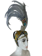 The Stardust Dionysia – Silver & Charcoal Feather Carnival & Masque Ball Headdress by Stardust Starlets