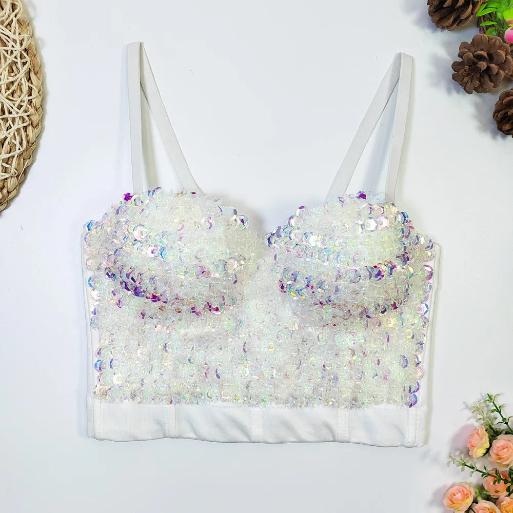 The Stardust Prism Siren – Sequined Glitter Bustier Corset Crop Top by Stardust Starlets