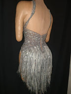 The Stardust Lumina Illusion – Silver Rhinestone & Tassel Performance Bodysuit by Stardust Starlets