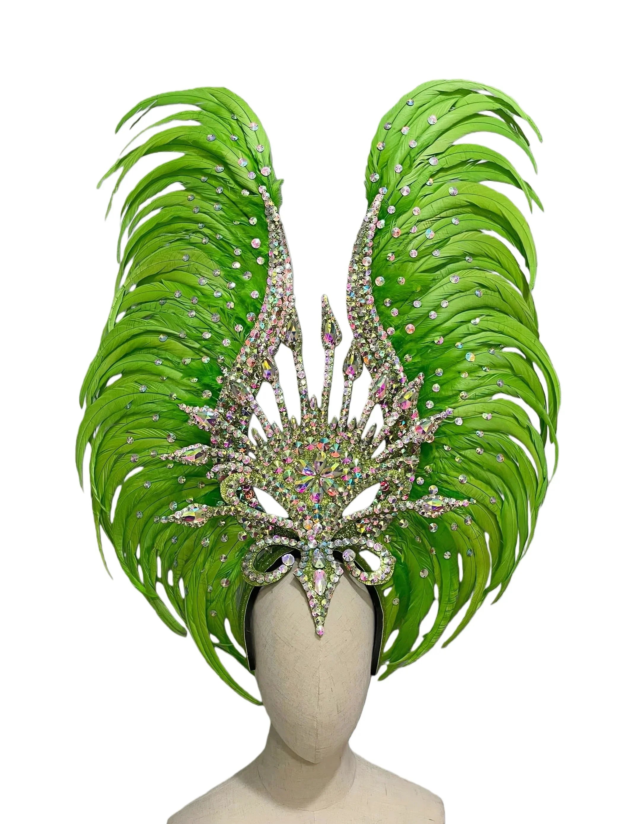 The Stardust Vertigo – Emerald Green Feathered Carnival & Samba Headdress by Stardust Starlets