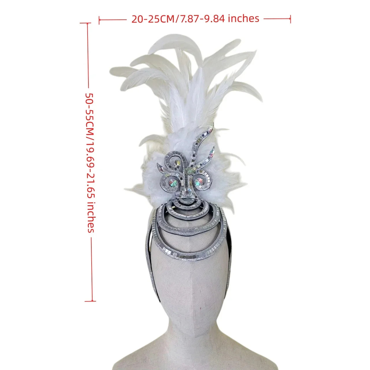 The Stardust Dionysia – Pure White Feather Carnival & Masque Ball Headdress by Stardust Starlets