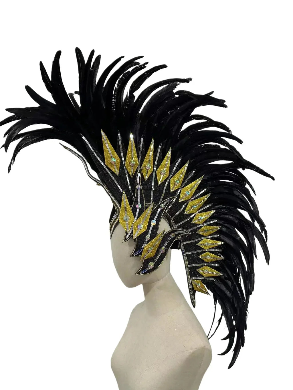 The Stardust Dark Empress – Premium Black Feathered Carnival & Gogo Headdress by Stardust Starlets