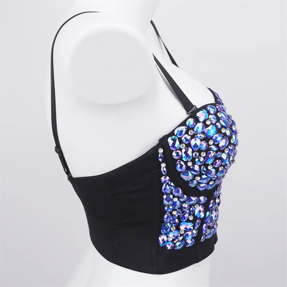 The Stardust Prism Siren – Glitter Crystal Bustier Corset Crop Top by Stardust Starlets
