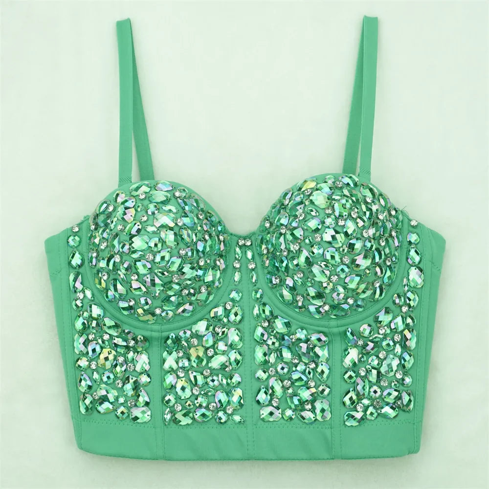 The Stardust Prism Siren – Glitter Crystal Bustier Corset Crop Top by Stardust Starlets