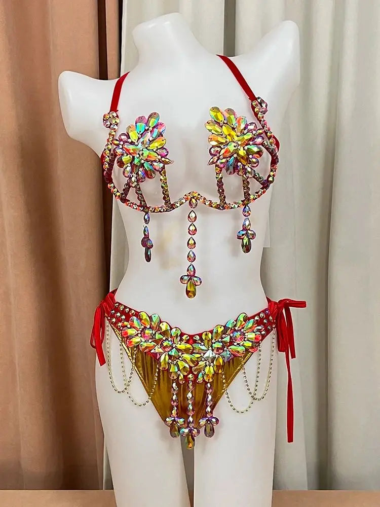 The Stardust Empress Royale – Deluxe Rhinestone Samba Carnival Wire Bra, Panty, Belt & Necklace 4-Piece Costume Set by Stardust Starlets