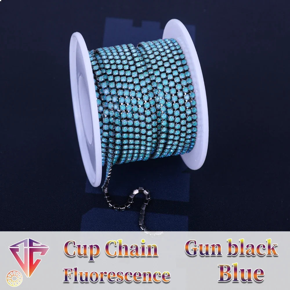 The Stardust Fluorescent Stream – Premium AAAA Glass Fluorescent & Mocha Rhinestone Cup Chain Trim by Stardust Starlets