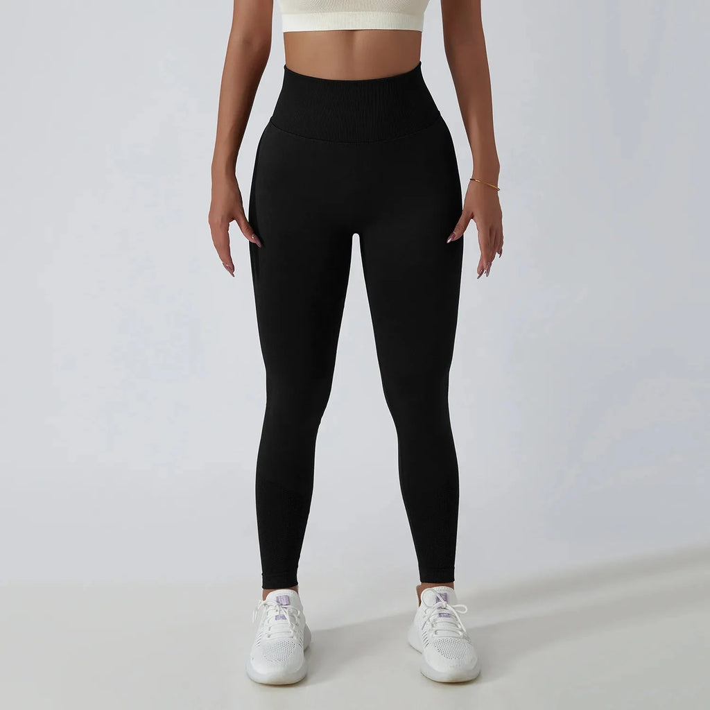 Seamless Ribbed Yoga Leggings – Tummy Control Fit by FitiqueFit