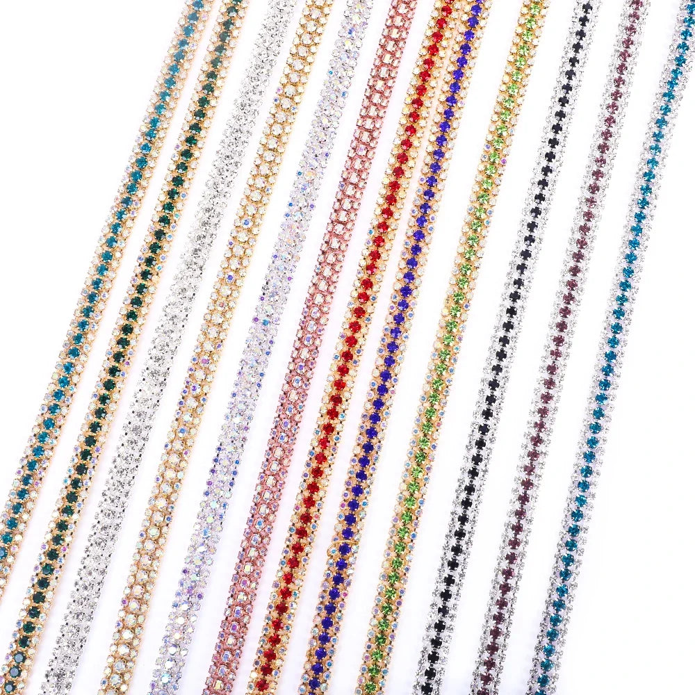 The Stardust Triple Crown – 3-Row Glass Crystal Rhinestone Cup Chain Trim by Stardust Starlets
