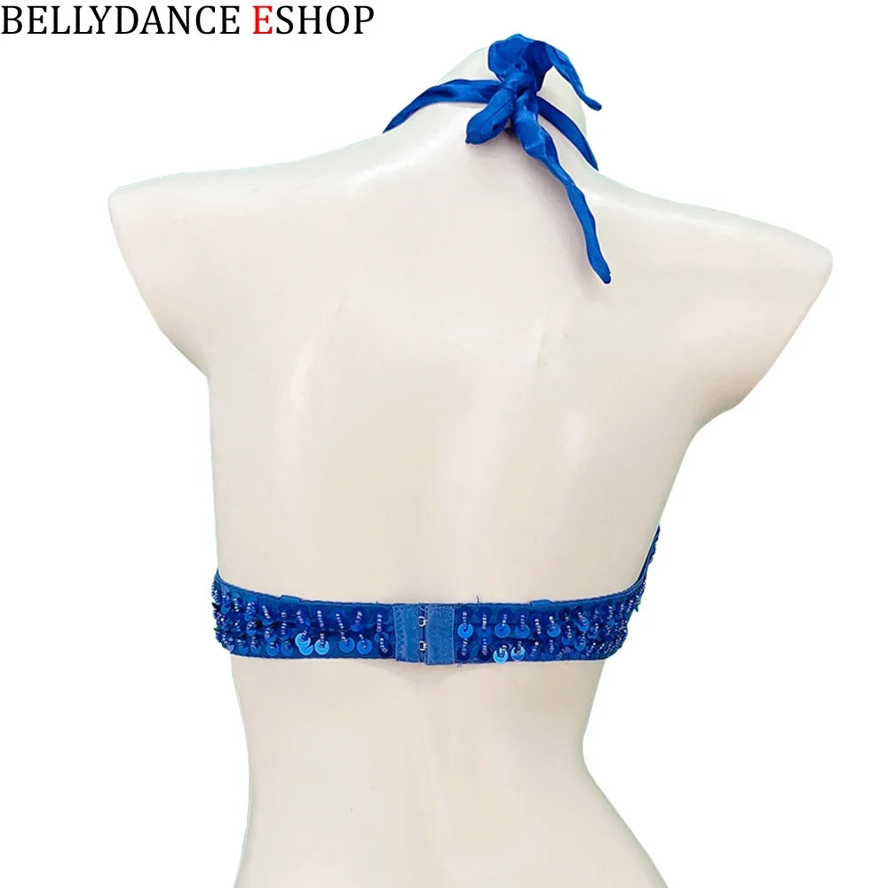 The Stardust Siren Shimmer – Sequin & Tassel Halter Belly Dance Bra Top by Stardust Starlets