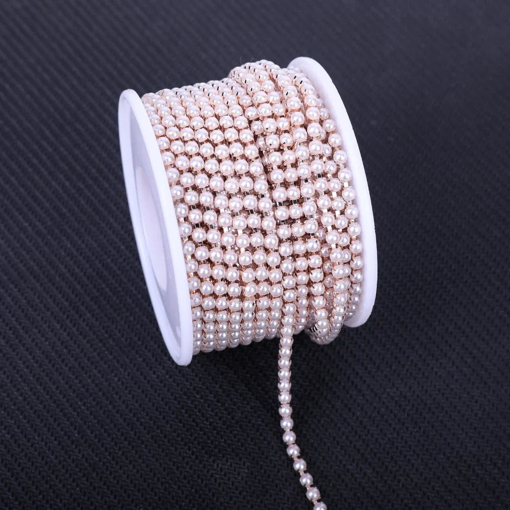 The Stardust Pearl Stream – Premium Glass Rhinestone & ABS Pearl Cup Chain Trim by Stardust Starlets