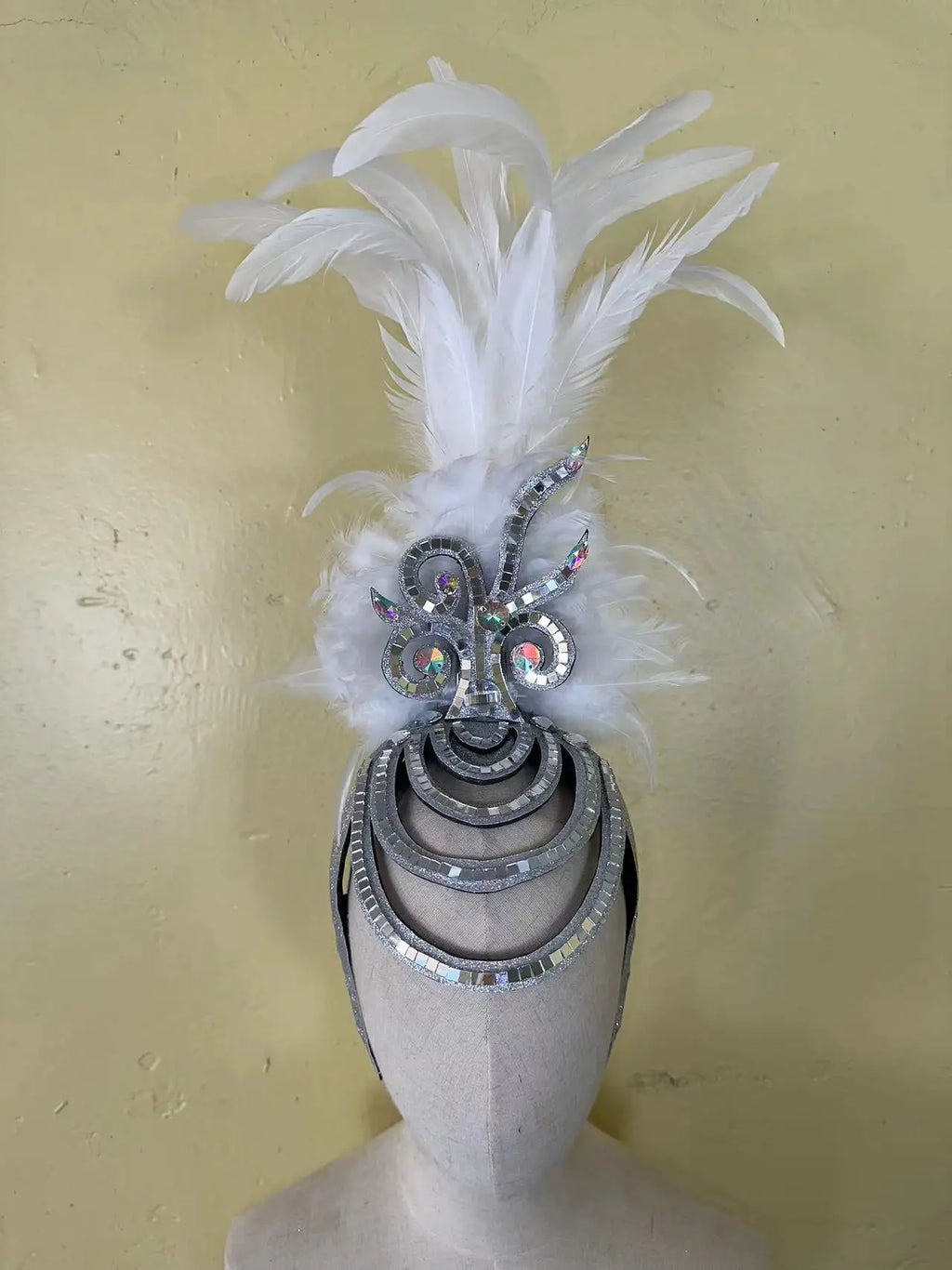 The Stardust Dionysia – Pure White Feather Carnival & Masque Ball Headdress by Stardust Starlets