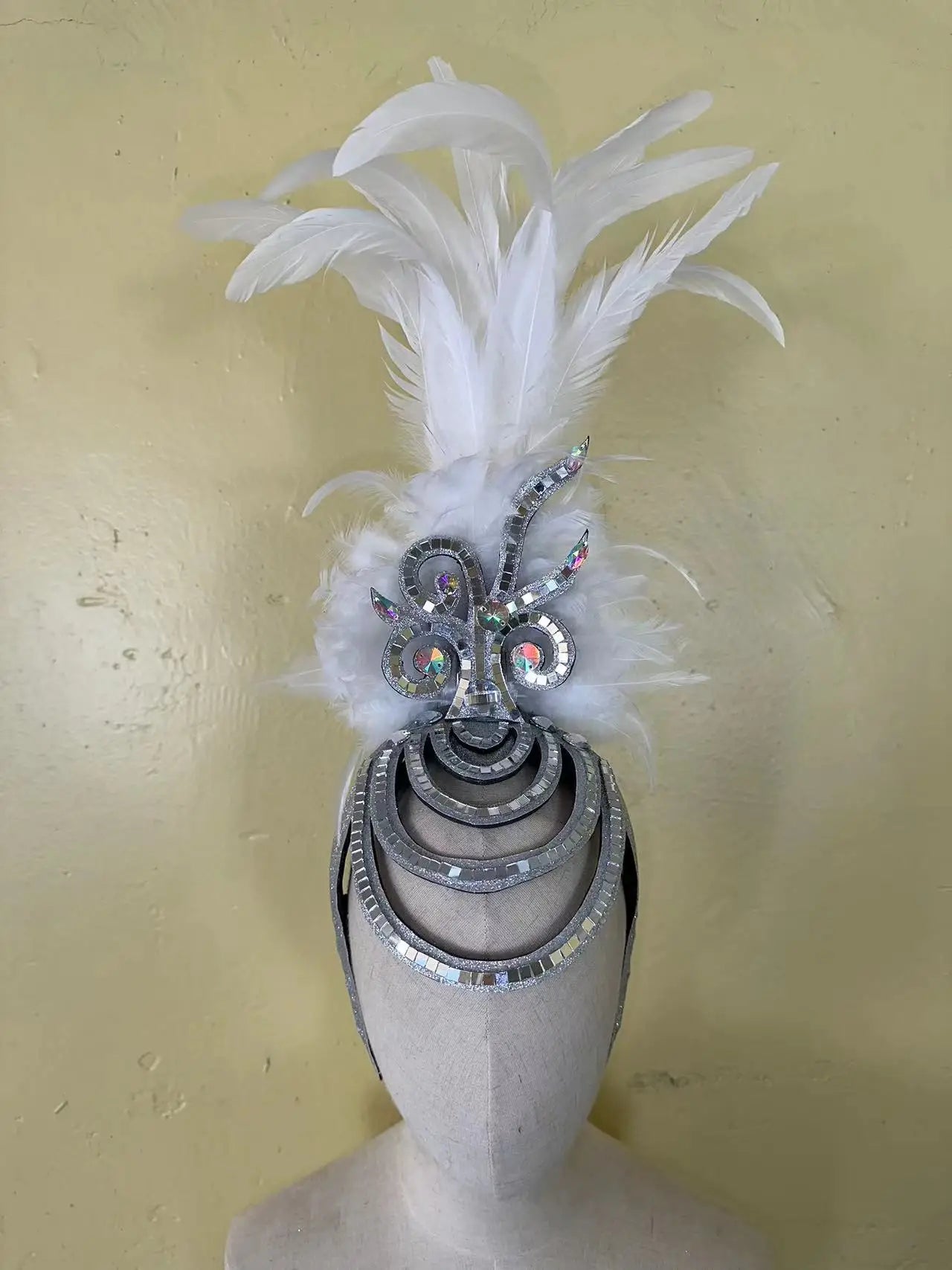 The Stardust Dionysia – Pure White Feather Carnival & Masque Ball Headdress by Stardust Starlets