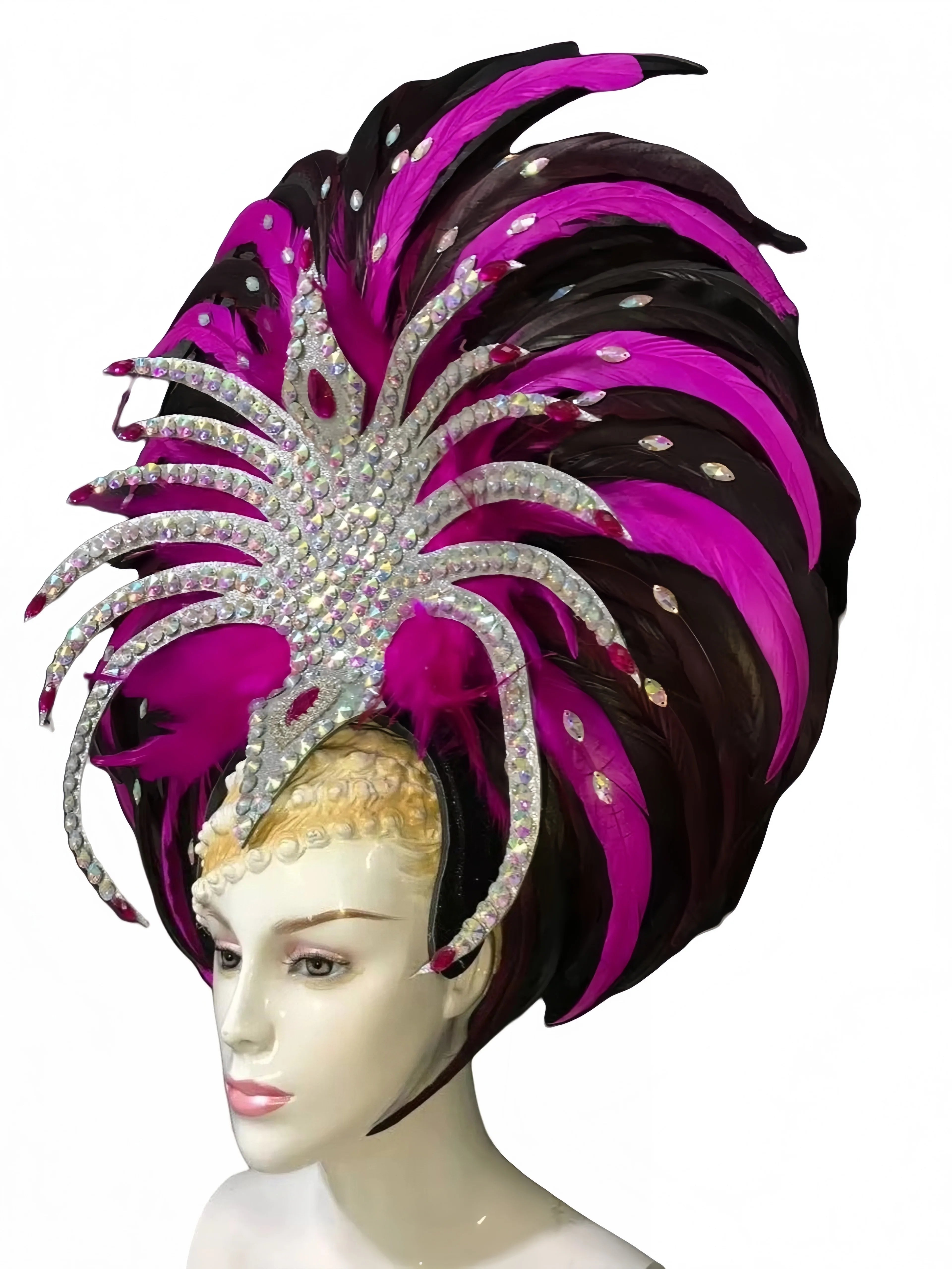 Feather headdress samba costume carnival halloween party bar performance hat makeup dance wings parade by Stardust Starlets