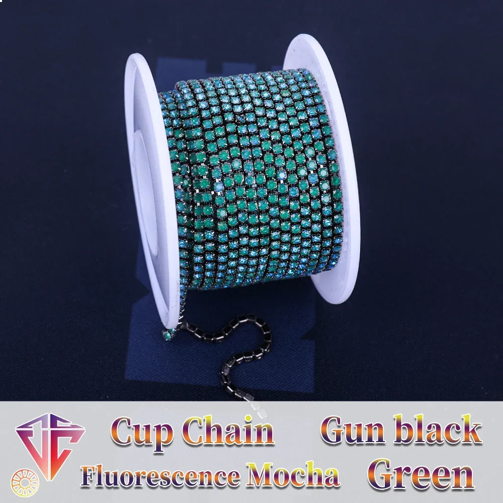 The Stardust Fluorescent Stream – Premium AAAA Glass Fluorescent & Mocha Rhinestone Cup Chain Trim by Stardust Starlets