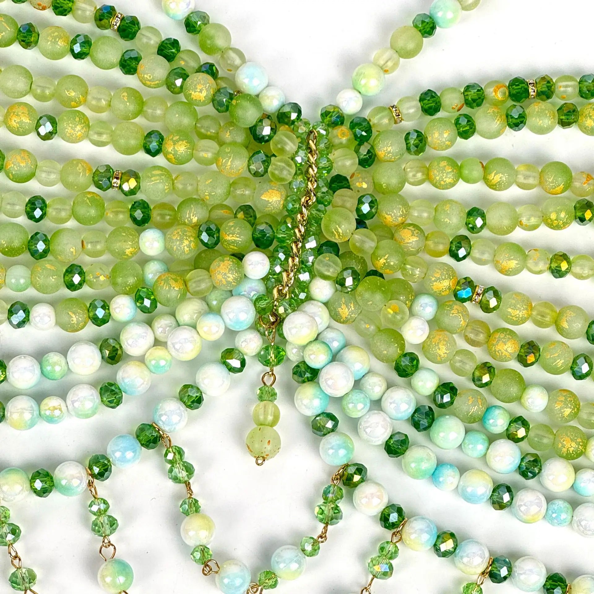 The Stardust Emerald Goddess – Handmade Green Rhinestone & Beaded Tassel Body Chain Halter Top by Stardust Starlets