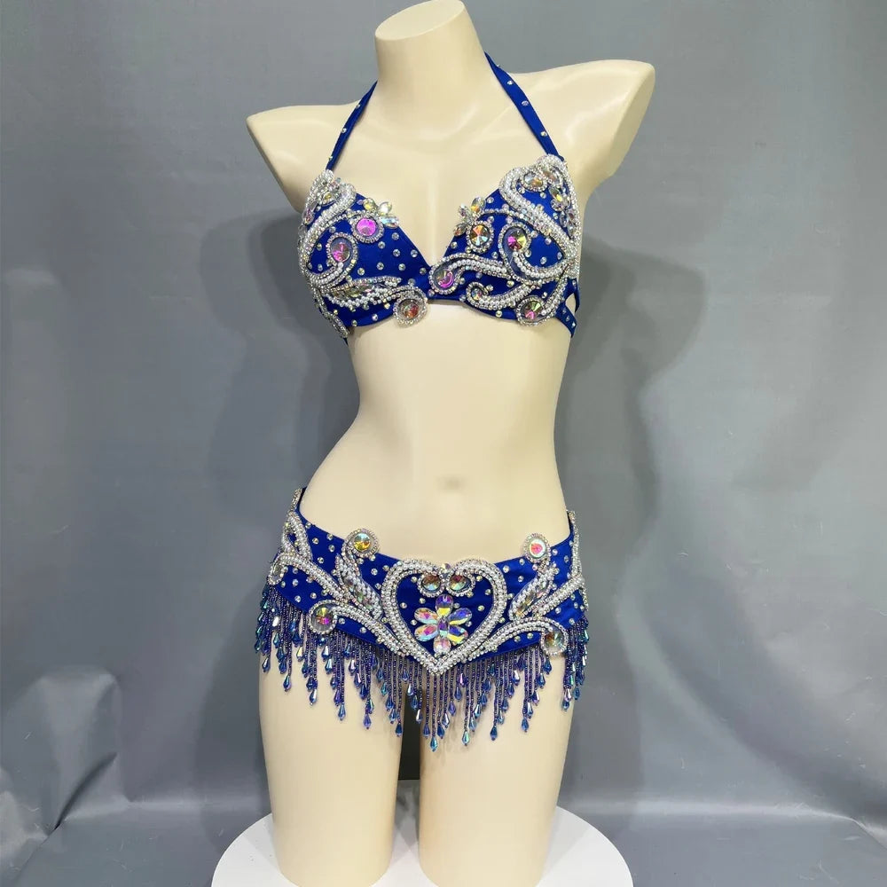 The Stardust Oasis Sirena – Deluxe Crystal & Beaded Belly Dance Bra & Belt 2-Piece Costume Set by Stardust Starlets