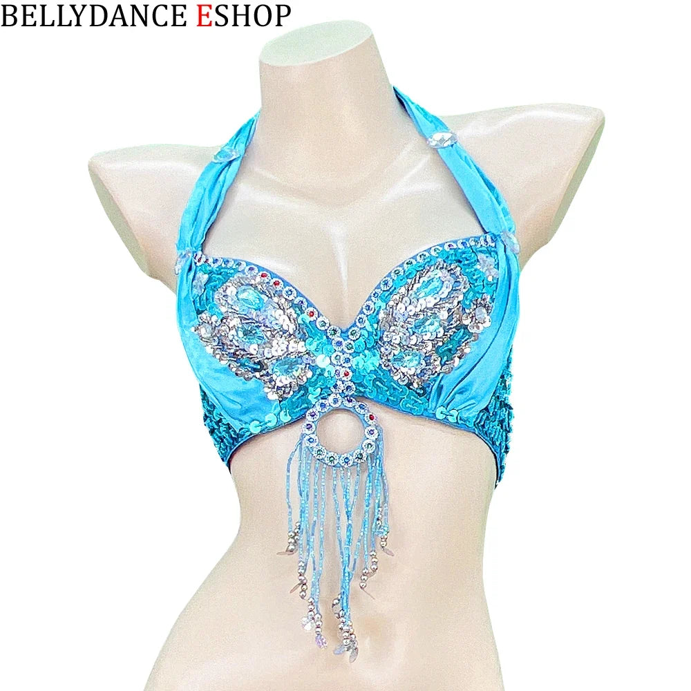 The Stardust Siren Shimmer – Sequin & Tassel Halter Belly Dance Bra Top by Stardust Starlets