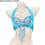 The Stardust Siren Shimmer – Sequin & Tassel Halter Belly Dance Bra Top by Stardust Starlets