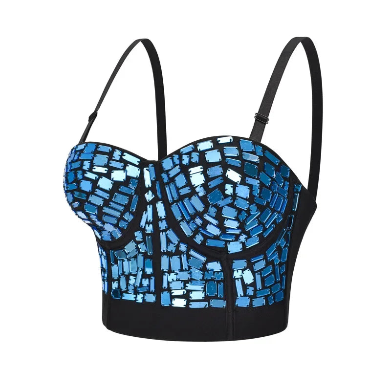 The Stardust Prism Siren – Mirror Embellished Push-Up Bustier Corset Top by Stardust Starlets
