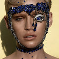 The Stardust Blue Demon – Deluxe Rhinestone Eye Mask & Full Face Chain Jewelry Veil by Stardust Starlets