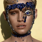 The Stardust Blue Demon – Deluxe Rhinestone Eye Mask & Full Face Chain Jewelry Veil by Stardust Starlets