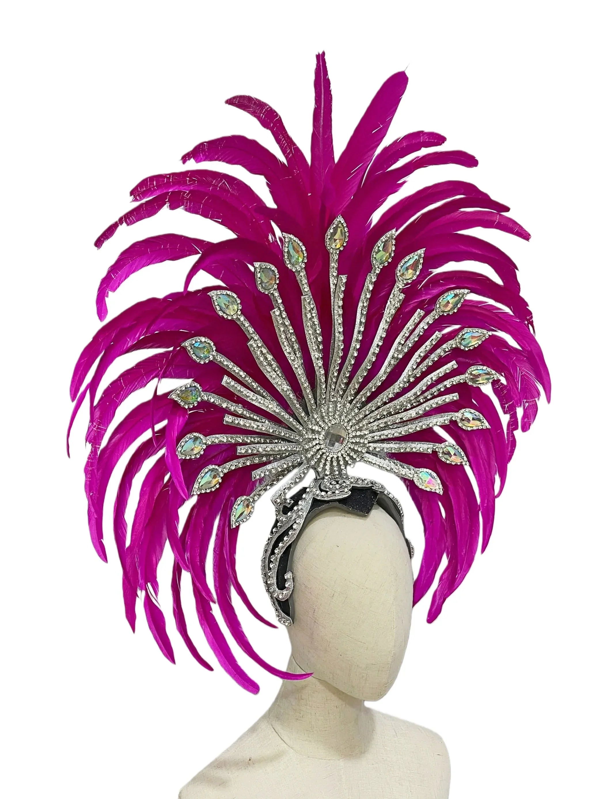 The Stardust Mirage – Premium Royal Blue & Rose Pink Feather Samba Headdress by Stardust Starlets