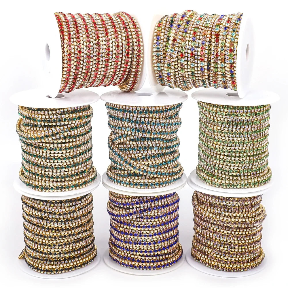 The Stardust Triple Crown – 3-Row Glass Crystal Rhinestone Cup Chain Trim by Stardust Starlets