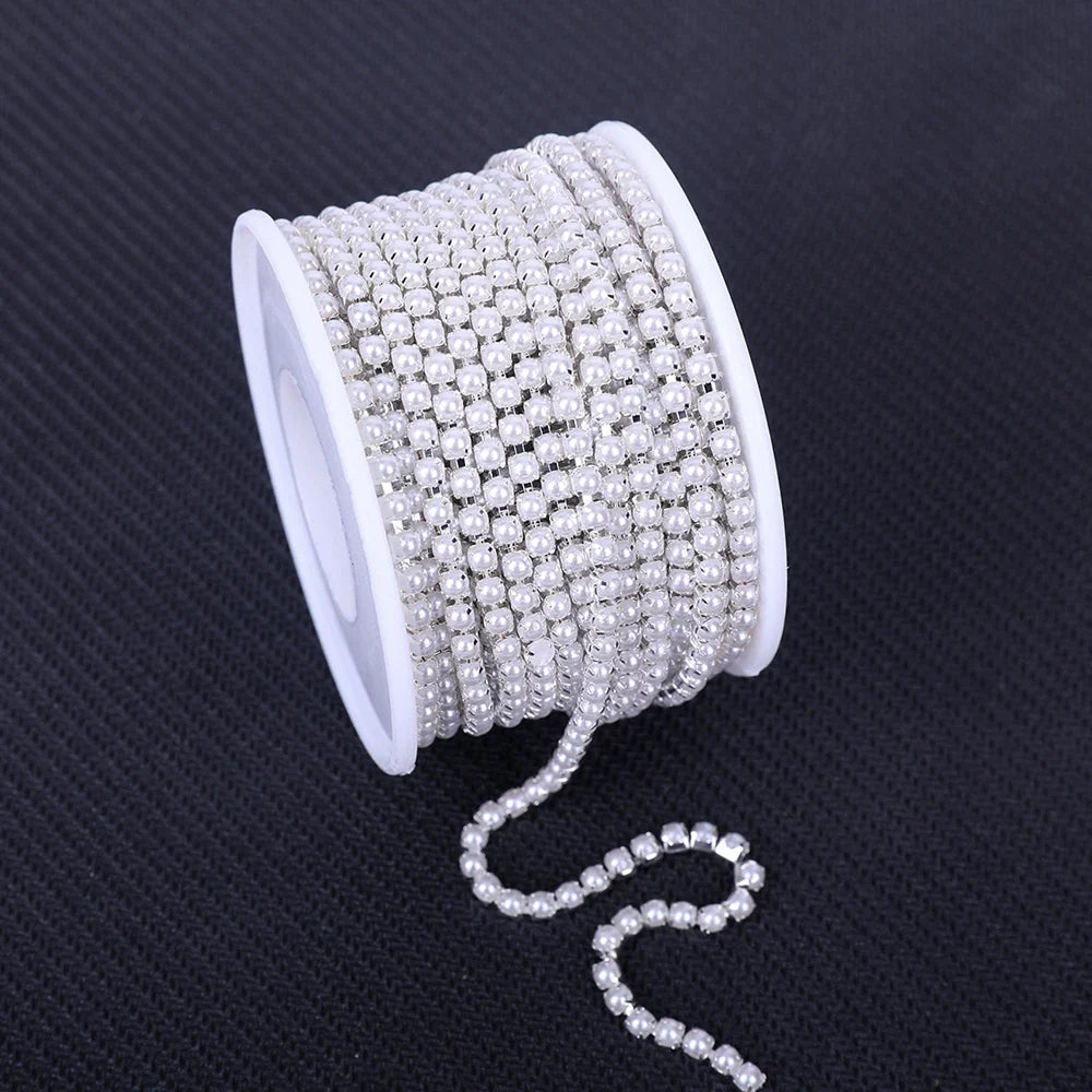 The Stardust Pearl Stream – Premium Glass Rhinestone & ABS Pearl Cup Chain Trim by Stardust Starlets