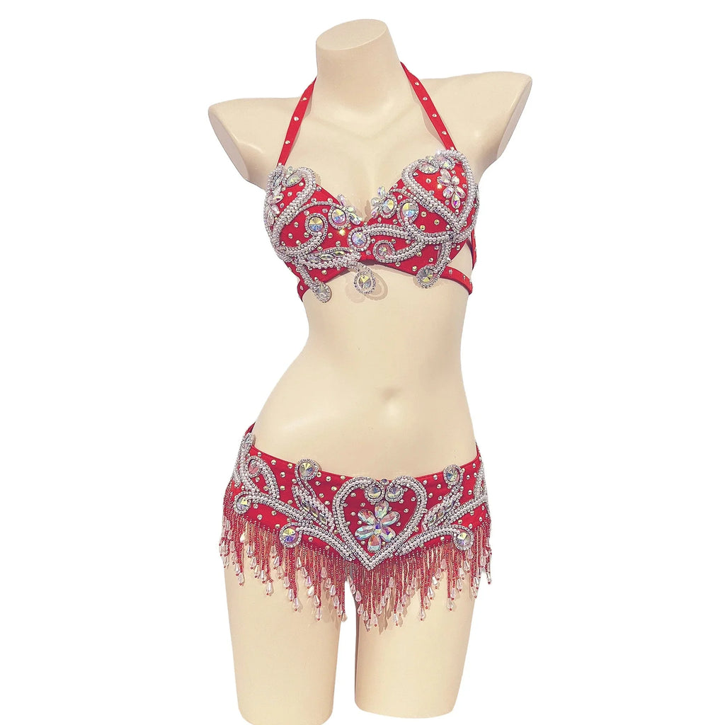 The Stardust Oasis Sirena – Deluxe Crystal & Beaded Belly Dance Bra & Belt 2-Piece Costume Set by Stardust Starlets