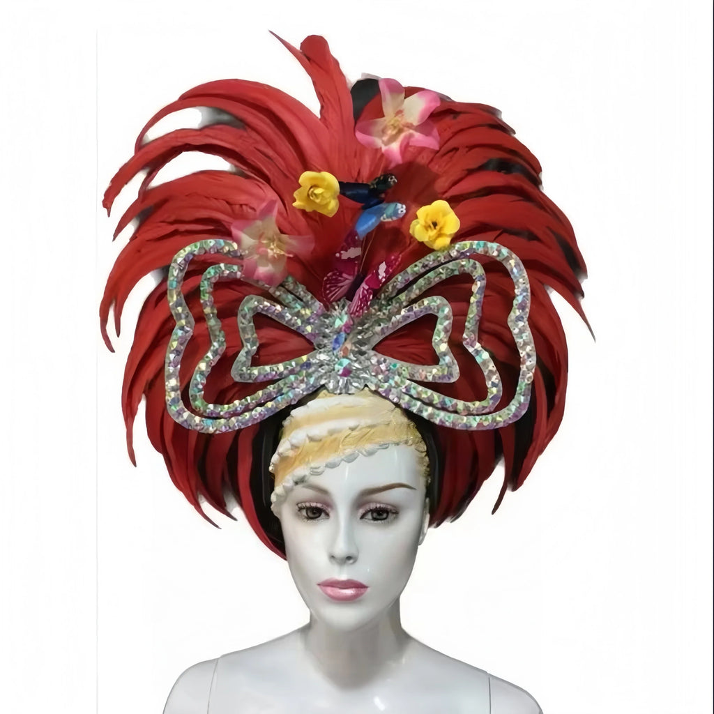 Feather headdress samba costume carnival halloween party bar performance hat makeup dance wings parade by Stardust Starlets