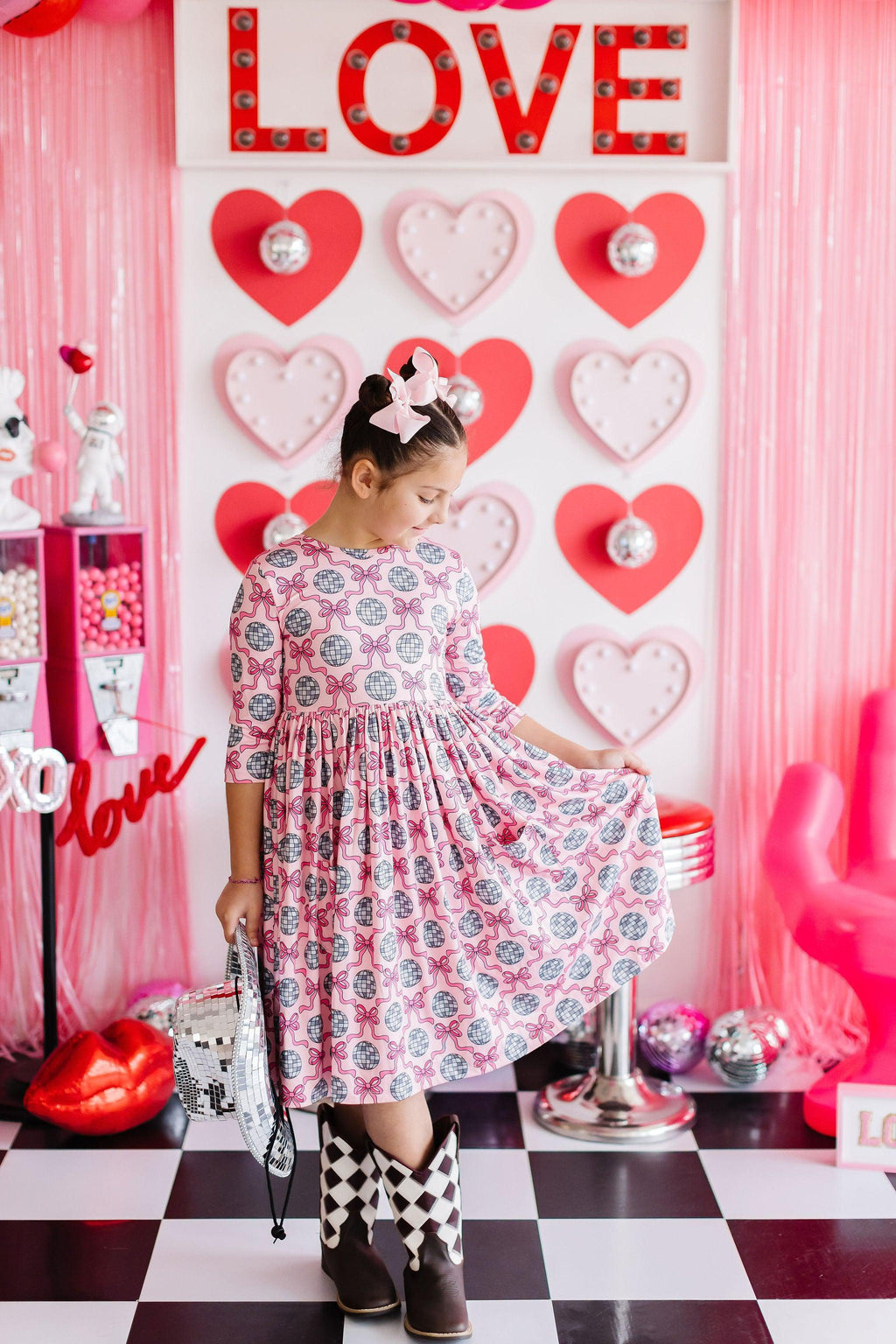 SALE Disco Bows 3/4 Sleeve Pocket Twirl Dress by Mila & Rose ®