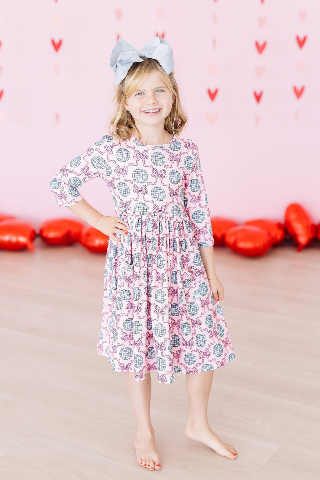 SALE Disco Bows 3/4 Sleeve Pocket Twirl Dress by Mila & Rose ®