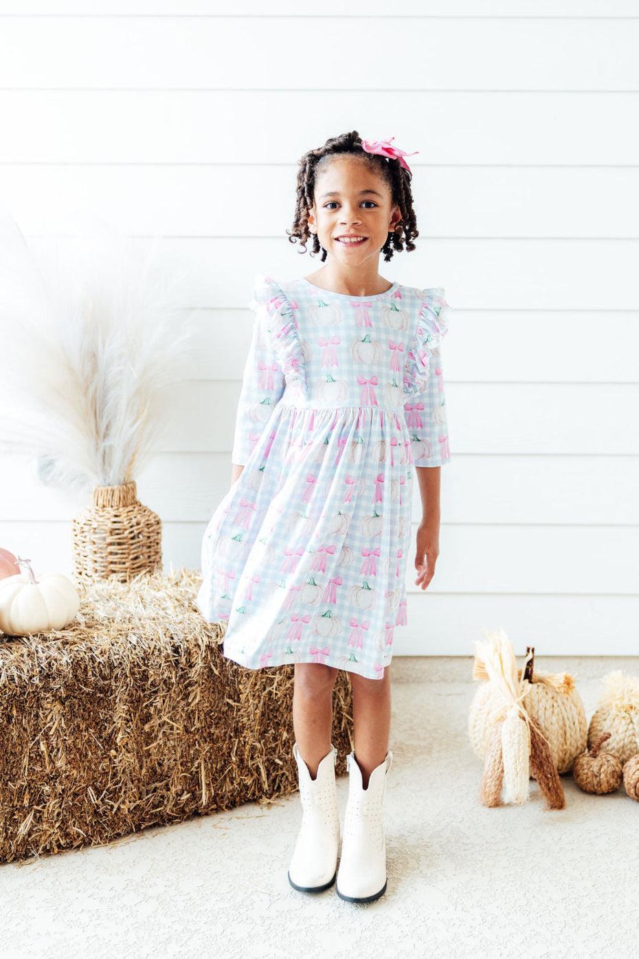 SALE Pumpkin Picnic 3/4 Sleeve Ruffle Twirl Dress by Mila & Rose ®
