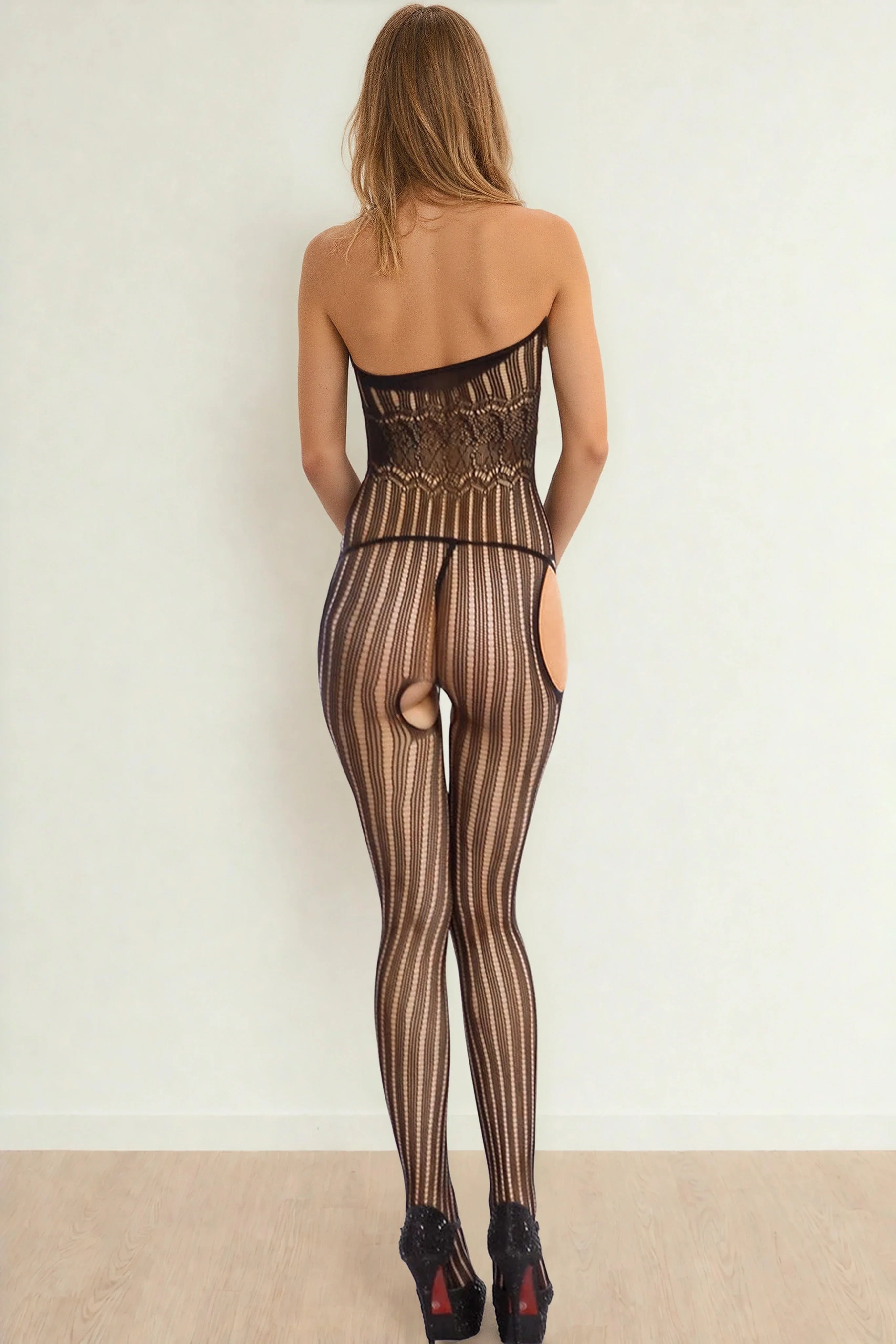 Plus Size Halter Cut Out Patterned Bodystocking by 3wishes.com