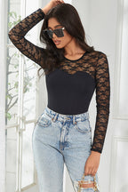 Lace Long Sleeve Bodysuit by 3wishes.com