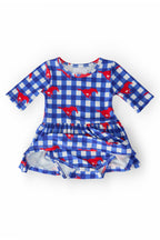 SMU Plaid Mustang 3/4 Sleeve Twirl Bodysuit by Mila & Rose ®