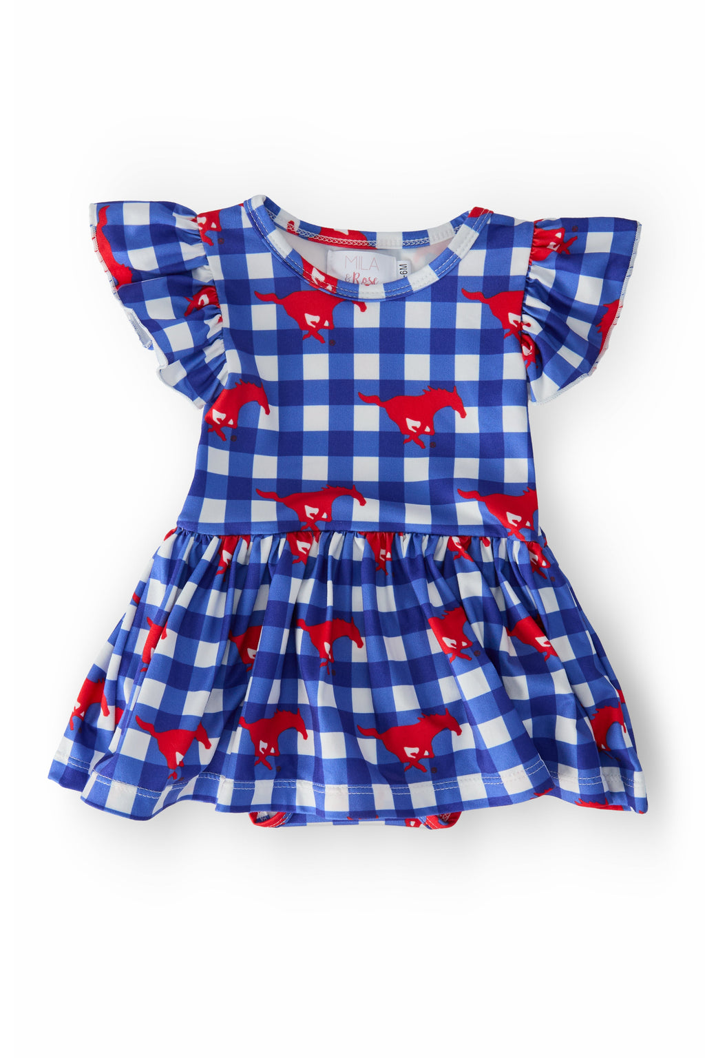SMU Plaid Mustang S/S Flutter Twirl Bodysuit by Mila & Rose ®