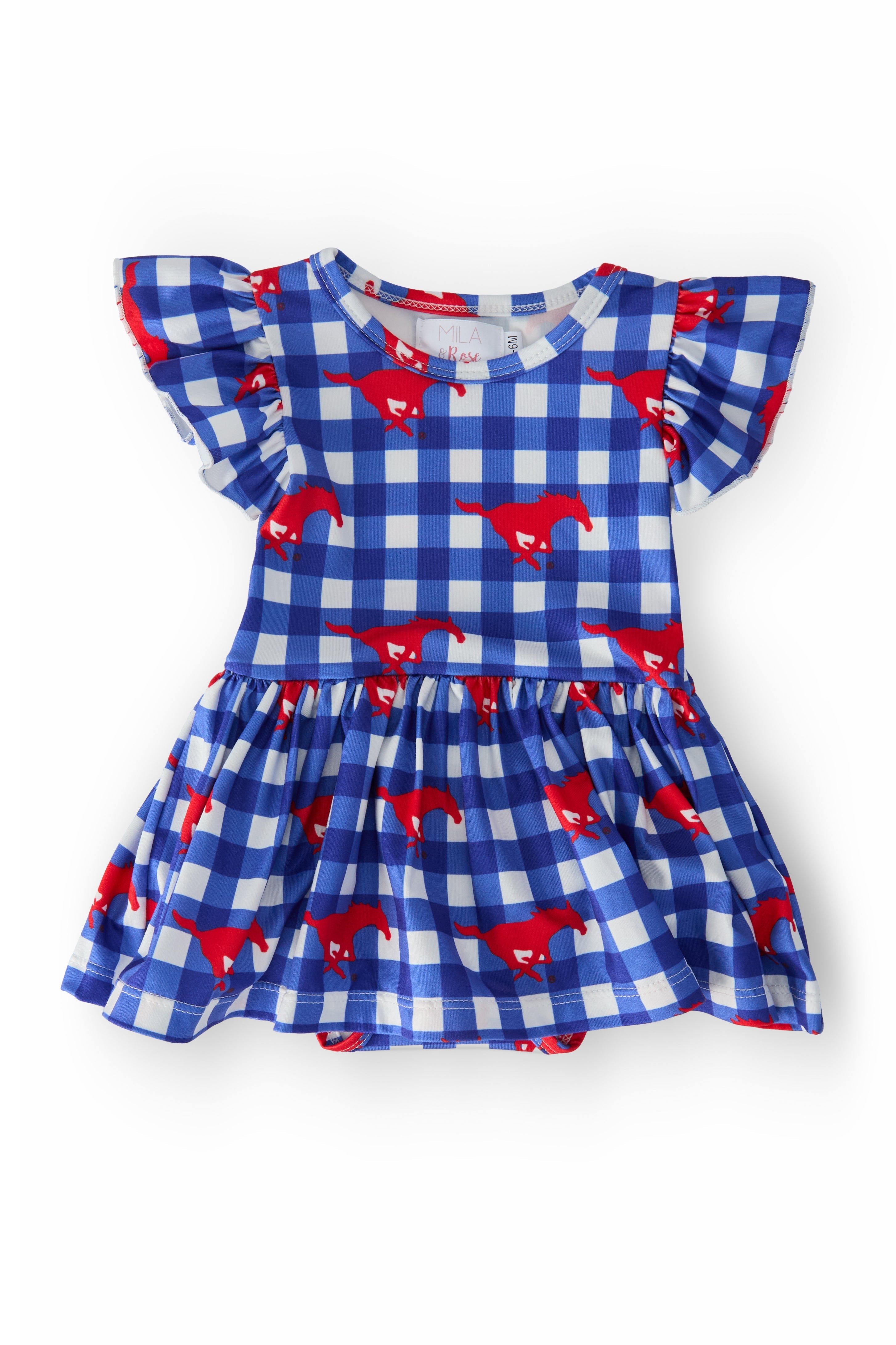 SMU Plaid Mustang S/S Flutter Twirl Bodysuit by Mila & Rose ®